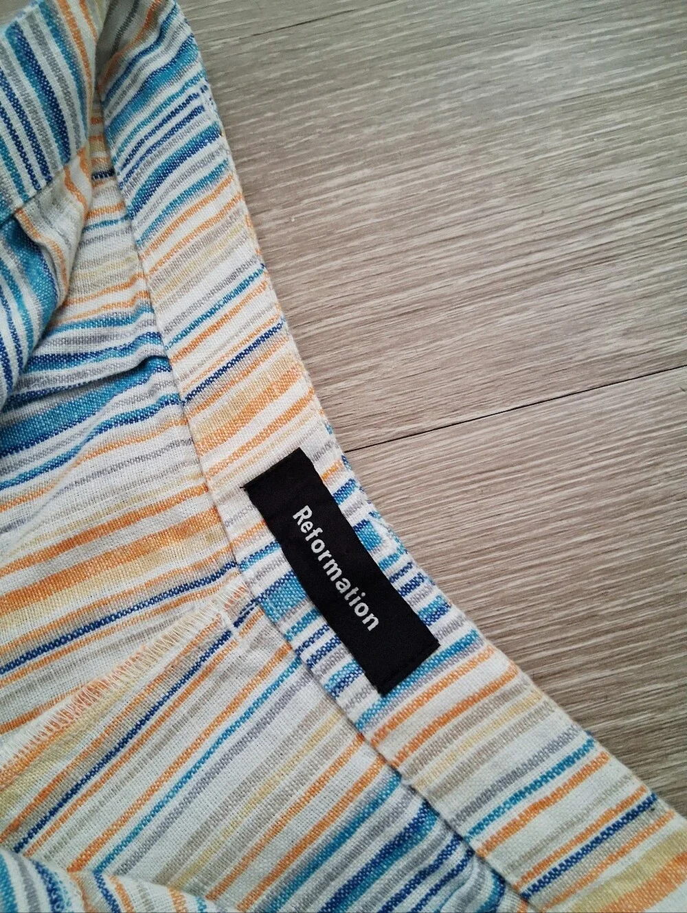 Reformation Tahiti Linen High Rise Wide Leg Crop In Rainbow Pastel Stripe